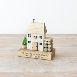 'Most Wonderful Time' Wooden House Block with Firewood