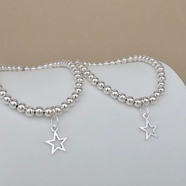 Mother and Daughter Open Star Bracelets Mother Daughter Gifts Birthday Gifts Christmas Gifts Silver Plated Beaded Bracelet Charm Jewellery