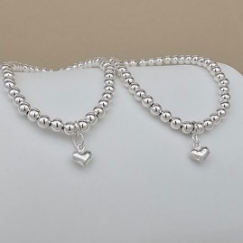 Mother and Daughter Petite Silver Heart Bracelets Mother Daughter Gifts Birthday Gifts Christmas Gifts Silver Plated Beaded Bracelet Charm Jewellery