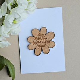'Mum, Thank You' Wooden Flower Token and Card Mother's Day Wooden Sentiment Token Wooden Keepsake Gift Sentiment Gifts Sentiment Greetings Card