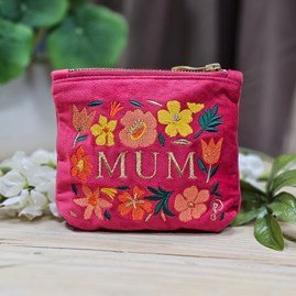 'Mum' Velvet Mini Pouch in Fuchsia Pink Embroidered Velvet Purse Bags Make Up Bags Clutch Bags Mother's Day Gifts Anniversary Gifts