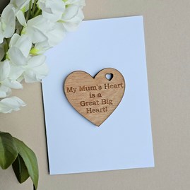 'Mum's Heart Great Big Heart' Wooden Token and Card Mother's Day Wooden Sentiment Token Wooden Keepsake Gift Sentiment Gifts Sentiment Greetings Card