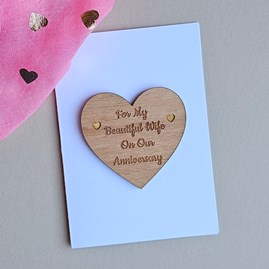 'My Beautiful Wife' Wedding Anniversary Token and Card Wooden Handmade Sentiment Token Gifts Anniversary Cards Gifts For Women Wife Anniversary