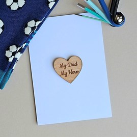 'My Dad, My Hero' Heart Pocket Token and Card Father's Day Gift Wooden Engraved Heart Gifts Dad Birthday Gifts Personalised Cards