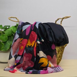 Navy Blue Recycled Scarf with Tropical Print Edge Contemporary Navy Floral Scarf Wrap Shawl Headscarf Gifts For Mother's Day