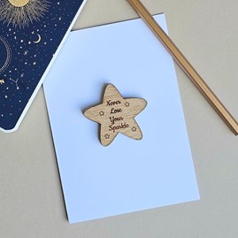 'Never Lose Your Sparkle' Star Pocket Token and Card Wooden Sentiment Token Wooden Keepsake Gift Sentiment Gifts Sentiment Greetings Card