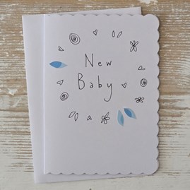 Exclusive Handmade Hand Drawn Unique Gift Card Greetings Cards New Baby Boy Card Blue
