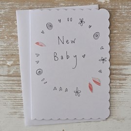 Exclusive Handmade Hand Drawn Unique Gift Card Greetings Cards New Baby Girl Card Pink