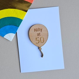 'Nifty at 50' 50th Birthday Wooden Token and Card 50th Birthday Card Wooden Sentiment Token Wooden Keepsake Gift Sentiment Gifts