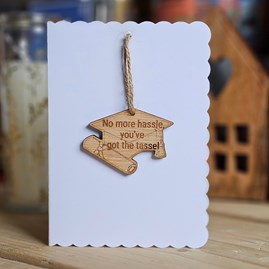'No More Hassle...' Graduation Decoration and Card Graduation Gifts Sentiment Keepsake Gifts Wooden Hanging Decoration Card