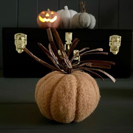 Orange Wool Pumpkin With Paper Stems