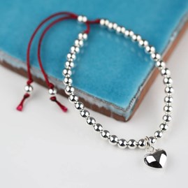 Silver Heart And Bead Friendship Bracelet