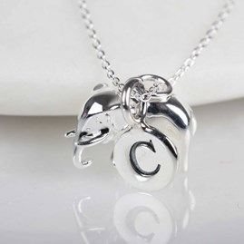 Elephant Necklace With Personalised Letter Charm Elephant Necklace With Personalised Letter Charm