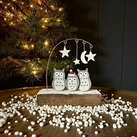 Christmas Table Decorations Festive Wood Decoration Owls Under Star Shoeless Joe