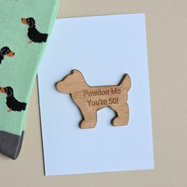'Pawdon Me You're 50!' Dog Token and Birthday Card Wooden Sentiment Token Wooden Keepsake Gift Milestone Gifts 50th Greetings Card Dog Lover Gifts