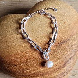 Pearl on Chain Bracelet in Silver Costume Fashion Jewellery Gifts For Women Chain Link And Pearl Bracelet Silver