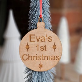 Personalised '1st Christmas' Stars Hanging Decoration Wooden Christmas Decorations Festive Hanging Decorations Baby's First Christmas Decoration
