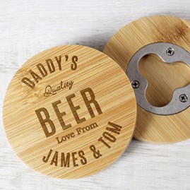 Personalised Bamboo Bottle Opener Coaster personalised father's day gifts Personalised Gifts For Men
