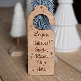 Personalised Wooden Christmas Decorations Festive Hanging Decorations Santa Stop Here Door Hanger
