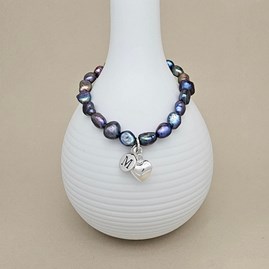 Personalised Black Pearl Heart Charm Bracelet