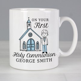 Personalised Boys First Holy Communion Mug Personalised First Holy Communion Gifts Ceramic Keepsake Mug Blue Boy Design