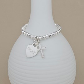 Personalised Children's Baptism Cross Bead Bracelet Baptism jewellery baptism gifts for girls baptism bracelet heart cross personalise