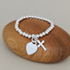 Personalised Children's Confirmation Cross Bead Bracelet Confirmation jewellery Confirmation gifts for girls silver cross heart engrave personalise