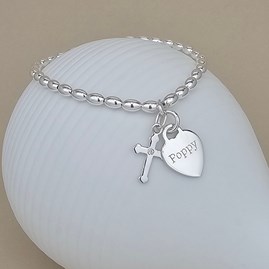 Personalised Children's First Holy Communion Cross Bracelet First holy communion jewellery First Holy Communion gifts for girls silver bracelet heart cross