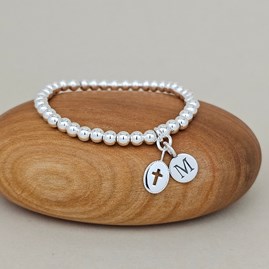 Personalised Child's Confirmation Cross Bead Bracelet Confirmation jewellery Confirmation gifts for girls silver cross letter to personalise