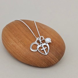 Personalised Child's Confirmation Cross In Heart Pendant Confirmation jewellery Confirmation gift for girls sterling silver necklace cross heart pearl letter