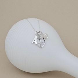 Personalised Child's First Holy Communion Cross In Heart Pendant First holy communion jewellery First Holy Communion gifts for girls necklace with heart cross pearl