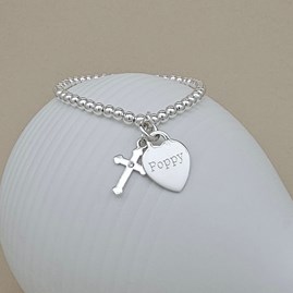 Personalised Child's First Holy Communion Cross Skinny Bracelet First holy communion jewellery First Holy Communion gifts for girls beaded bracelet cross heart