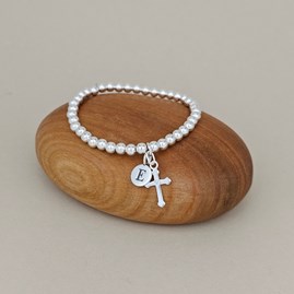 Personalised Child's Solid Silver Confirmation Bracelet Confirmation jewellery Confirmation gifts for girls beaded bracelet silver cross personalise letter