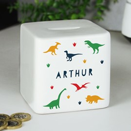 Personalised Dinosaur Ceramic Square Money Box personalised gift for newborn personalised gift for new baby