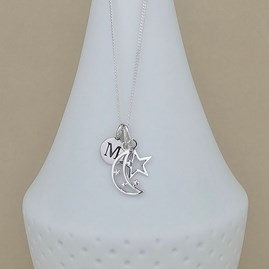 Personalised Eid Moon And Star Charm Silver Necklace Gifts For Eid Personalised Jewellery Personalised Silver Necklace Moon And Stars Jewellery