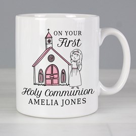 Personalised Girls First Holy Communion Mug Personalised First Holy Communion Gifts Ceramic Keepsake Mug Pink Girl Design