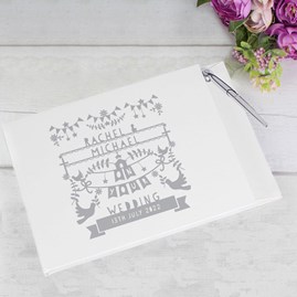 Personalised Grey Papercut Style Hardback Guest Book & Pen personalised guest book for weddings personalised guest book for baptism