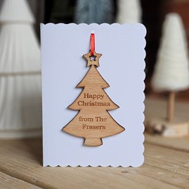 Personalised 'Happy Christmas From' Decoration and Card Handmade Christmas Cards With Gift Token Wooden Hanging Decoration Happy Christmas