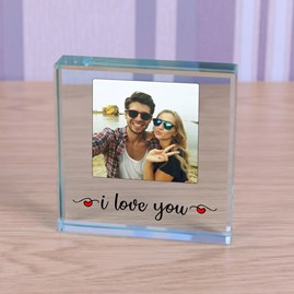 Personalised 'I Love You' Photo Glass Token Valentines Day Gifts Anniversary Gifts Keepsake Gifts Personalised Keepsake Gifts