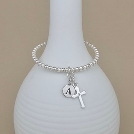 Personalised Infant's Silver Baptism Bead Bangle Baptism jewellery Baptism gifts for girls bracelet sterling silver cross personalise letter