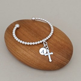Personalised Infant's Silver Confirmation Bead Bangle Confirmation jewellery confirmation bracelet confirmation gift silver cross hearts