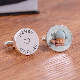 Personalised Name And Date Silver Photo Cufflinks Gifts For Men Father's Day Gifts Christmas Gifts Birthday Gifts For Men Silver Daddy Cufflinks