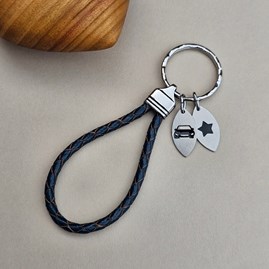 Personalised Navy Blue Leather Keyring