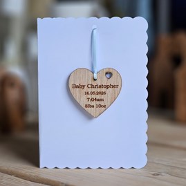 Personalised New Baby Hanging Heart Decoration and Card