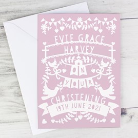 Personalised Pink Papercut Style Card personalised card for wedding personalised card for anniversary personalised card for christening