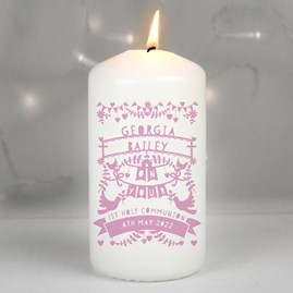 Personalised Pink Papercut Style Pillar Candle personalised candle for wedding personalised candle for anniversary personalised christening candle