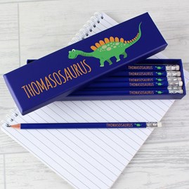 Personalised Set of 12 Pencils In Dinosaur Box