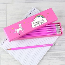 Personalised Set of 12 Pencils In Unicorn Box