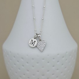 Personalised Silver Ball Chain Necklace with CZ Heart