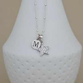 Personalised Silver Ball Chain Necklace with CZ Star